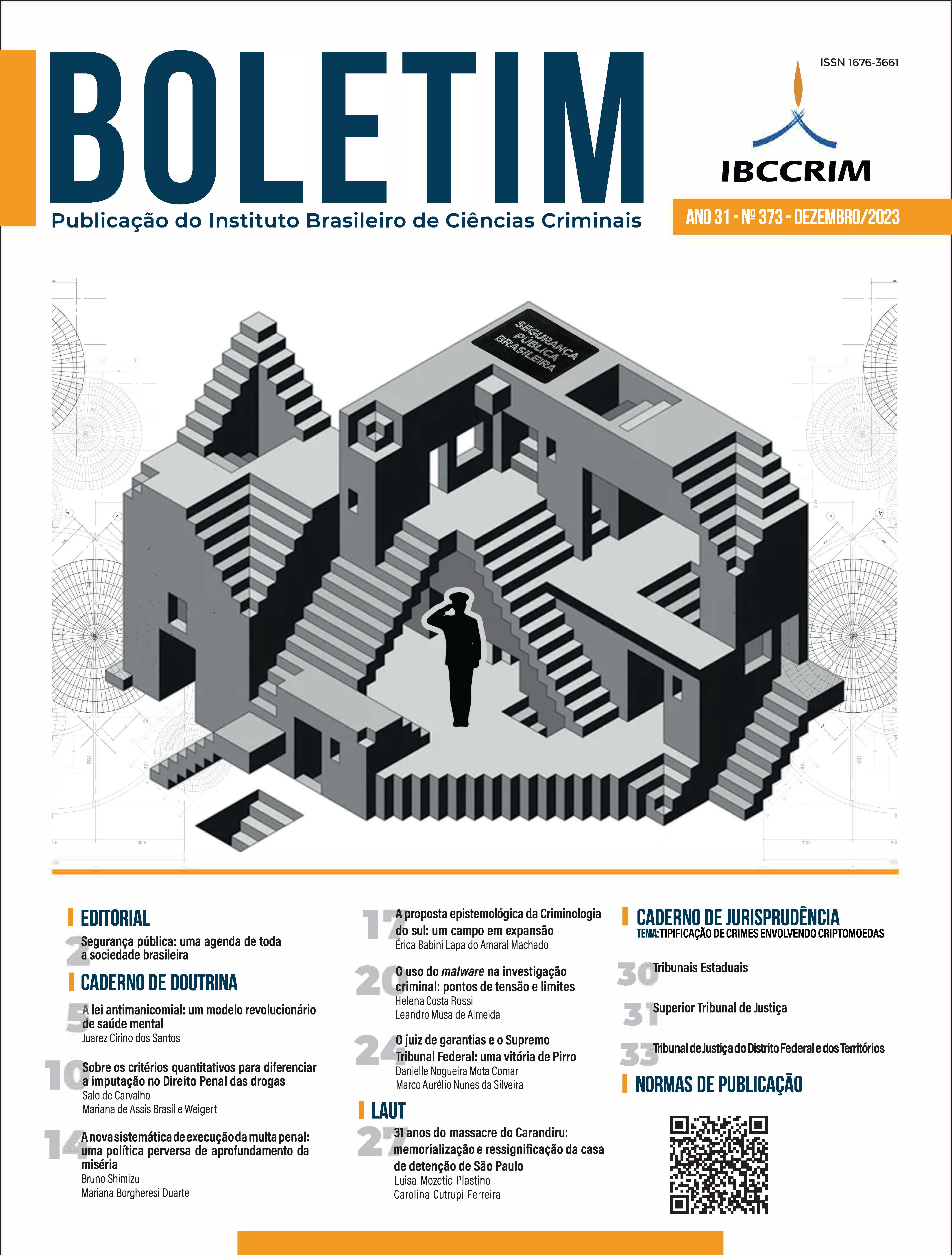 					View Vol. 31 No. 373 (2023): Boletim IBCCRIM - Dezembro
				
