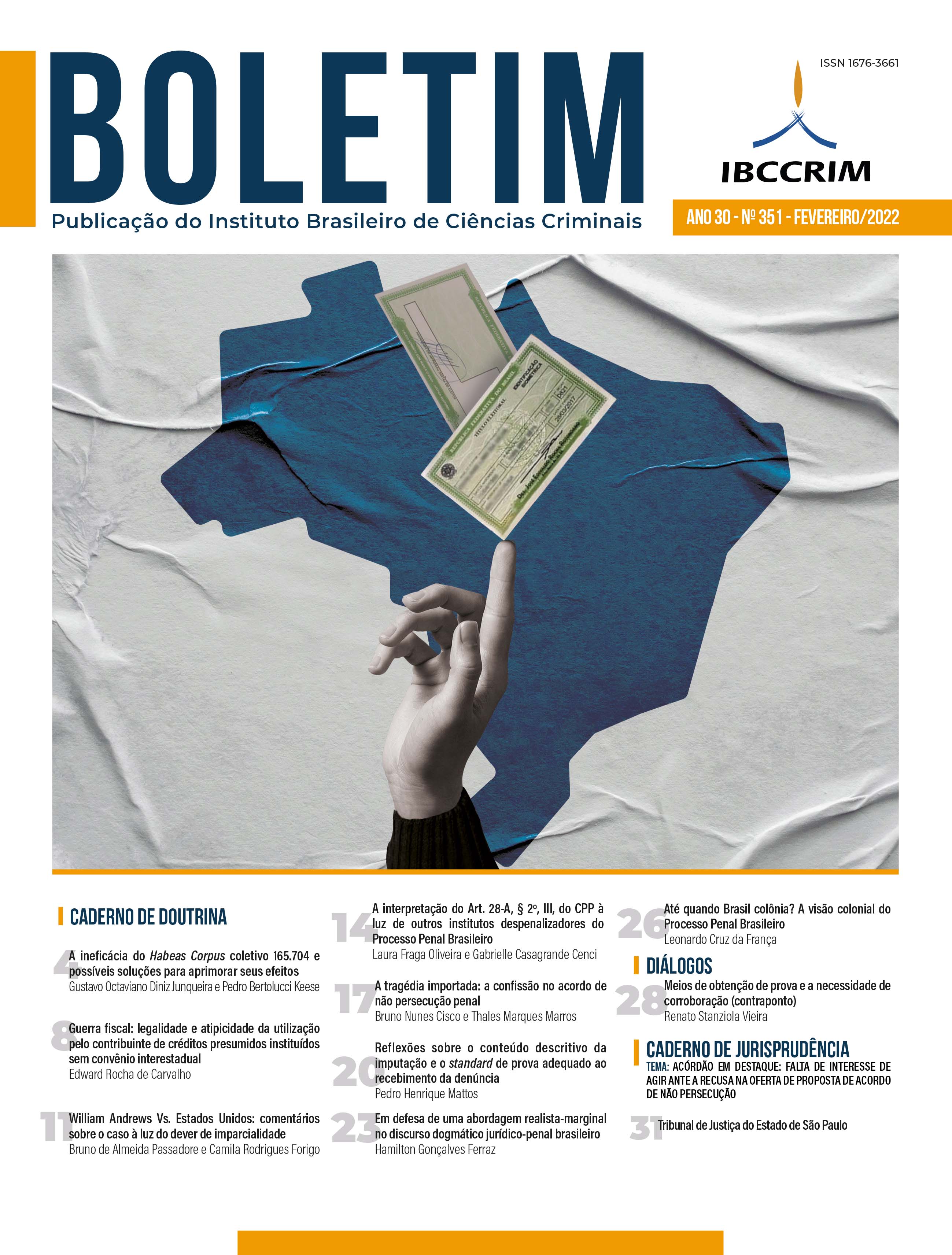 					Visualizar v. 30 n. 351 (2022): Boletim IBCCRIM - Fevereiro
				